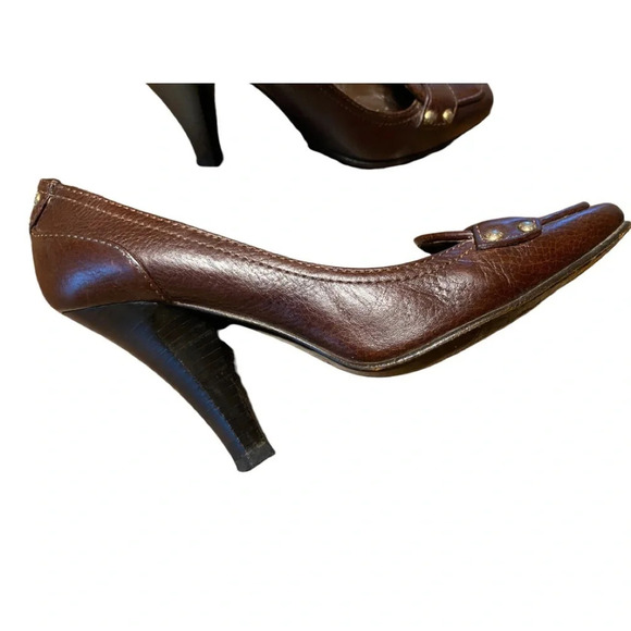 Authentic Burberry Italy Leather Brown High Heel Loafer Shoes - Picture 2 of 15